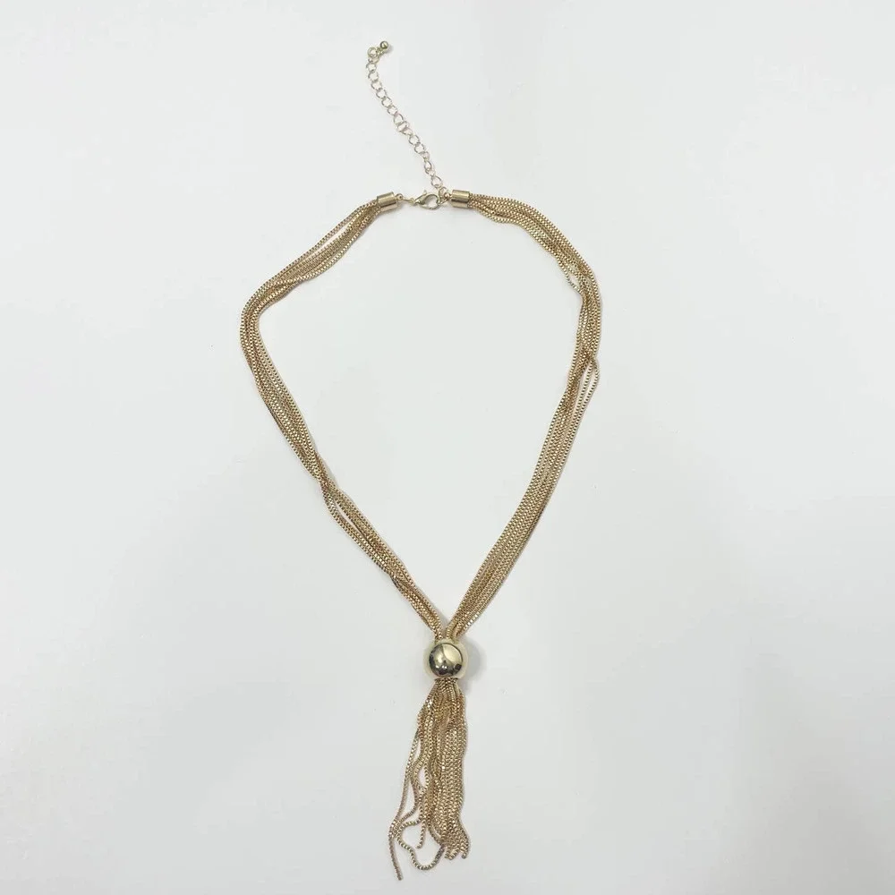 NEW Tassel Choker Necklace Ball Decor Twisted Snake Chain Lobster Claw - Picture 4 of 12